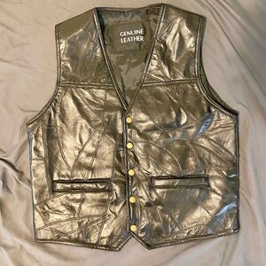 Black Leather Vest with Gold Buttons
